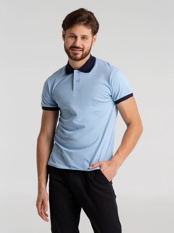 Рубашка поло Prince 190, голубая с темно-синим арт.6085.14