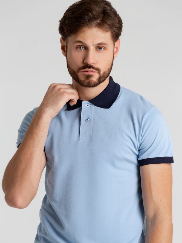 Рубашка поло Prince 190, голубая с темно-синим арт.6085.14