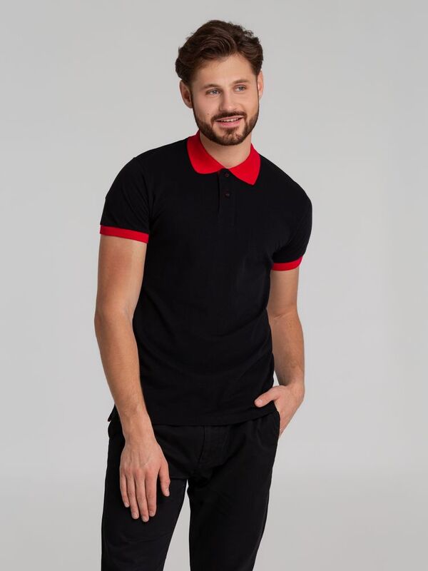 Рубашка поло Prince 190, черная с красным арт.6085.30