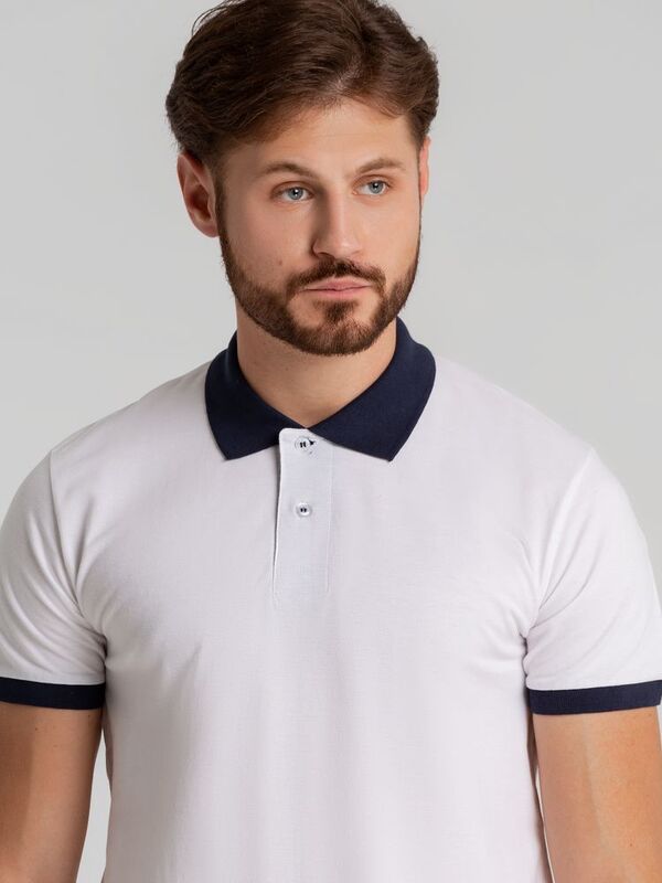 Рубашка поло Prince 190, белая с темно-синим арт.6085.60
