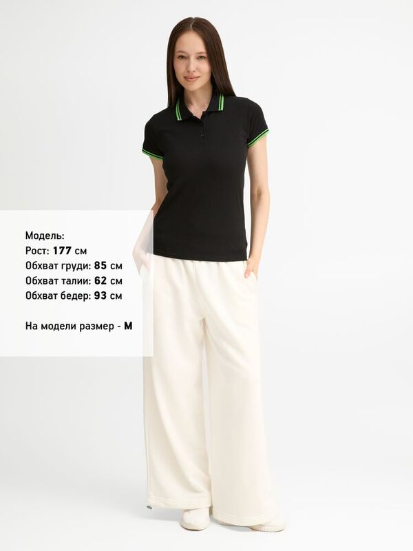 Рубашка поло женская Pasadena Women 200 с контрастной отделкой, черная с зеленым арт.5852.39