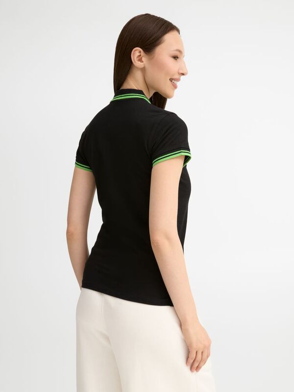 Рубашка поло женская Pasadena Women 200 с контрастной отделкой, черная с зеленым арт.5852.39