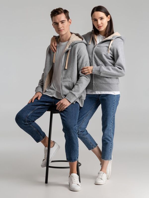 Толстовка унисекс на молнии Sherpa 280, серый меланж арт.5974.10