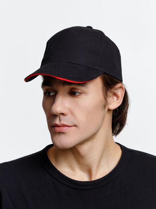 Бейсболка Long Beach, черная с красным арт.6538.35