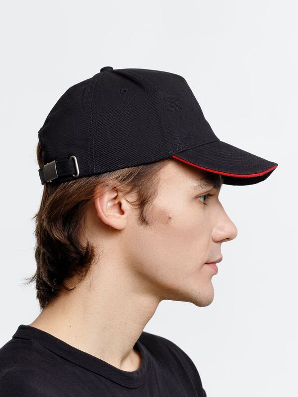 Бейсболка Long Beach, черная с красным арт.6538.35