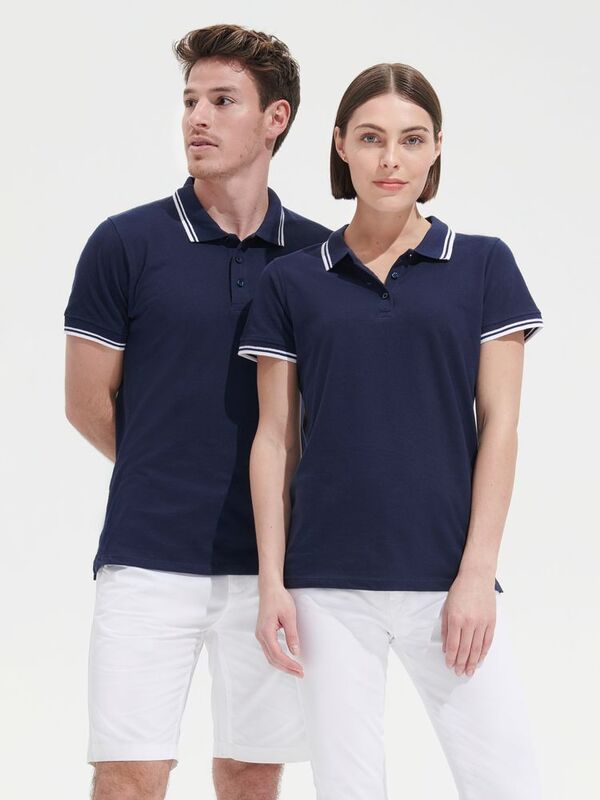 Рубашка поло мужская Pasadena Men 200 с контрастной отделкой, белая с синим арт.5851.64