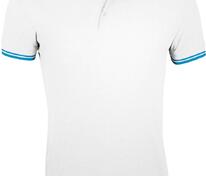 Рубашка поло мужская Pasadena Men 200 с контрастной отделкой, белая с голубым арт.5851.67