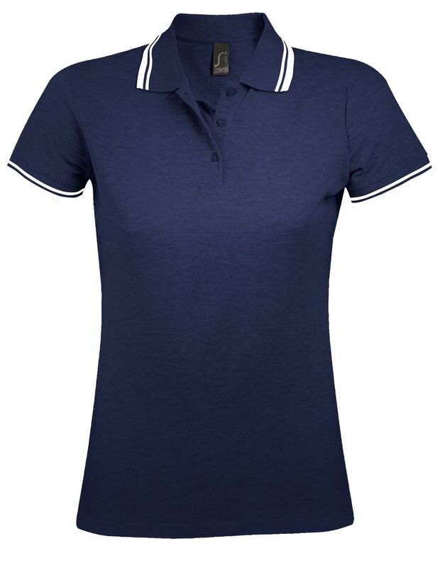 Рубашка поло женская Pasadena Women 200 с контрастной отделкой, темно-синяя с белым арт.5852.47