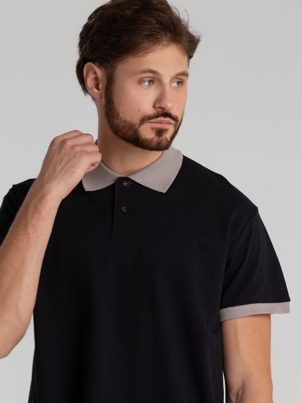 Рубашка поло Prince 190, черная с серым арт.6085.31