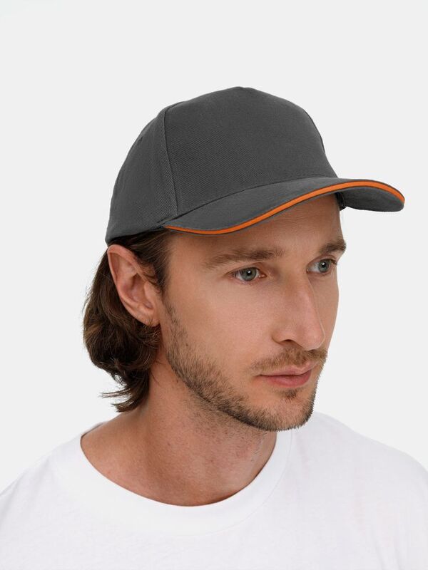 Бейсболка Long Beach, серая с оранжевым арт.6538.12