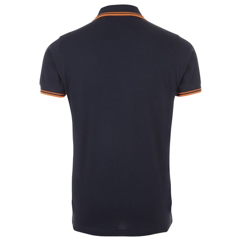 Рубашка поло мужская Pasadena Men 200 с контрастной отделкой, темно-синяя (navy) с неоново-оранжевым арт.5851.42
