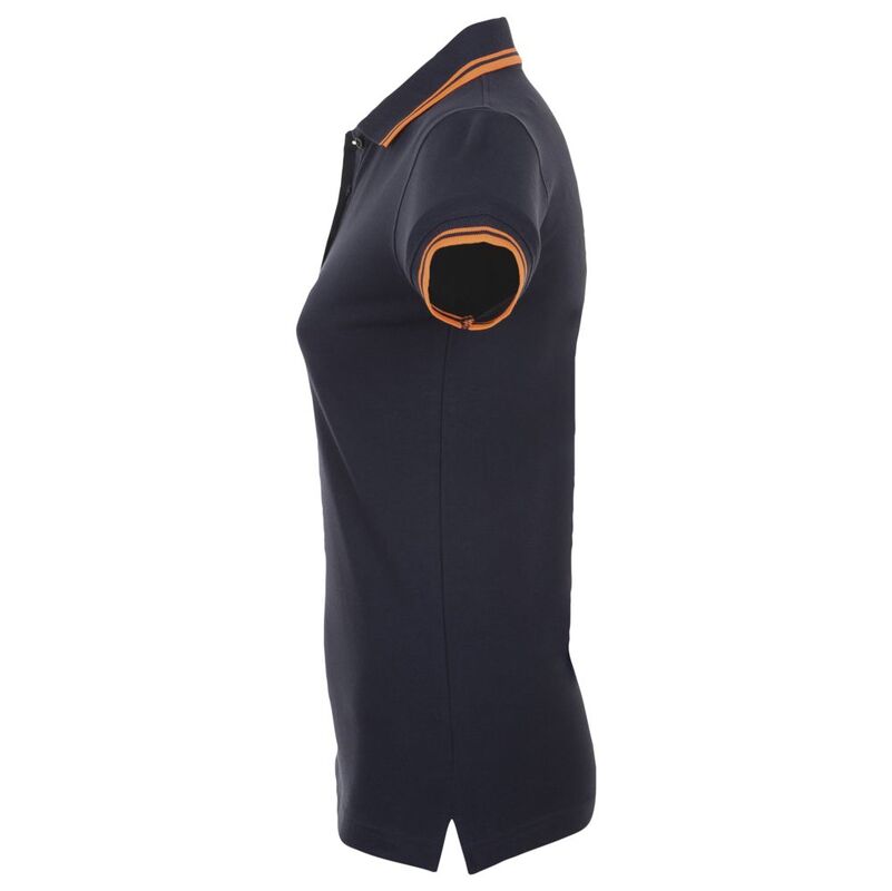 Рубашка поло женская Pasadena Women 200 с контрастной отделкой, темно-синяя (navy) с неоново-оранжевым арт.5852.42