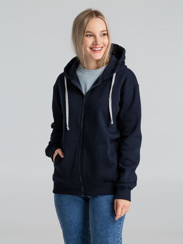 Толстовка на молнии с капюшоном Unit Siverga Heavy, темно-синяя арт.6927.40