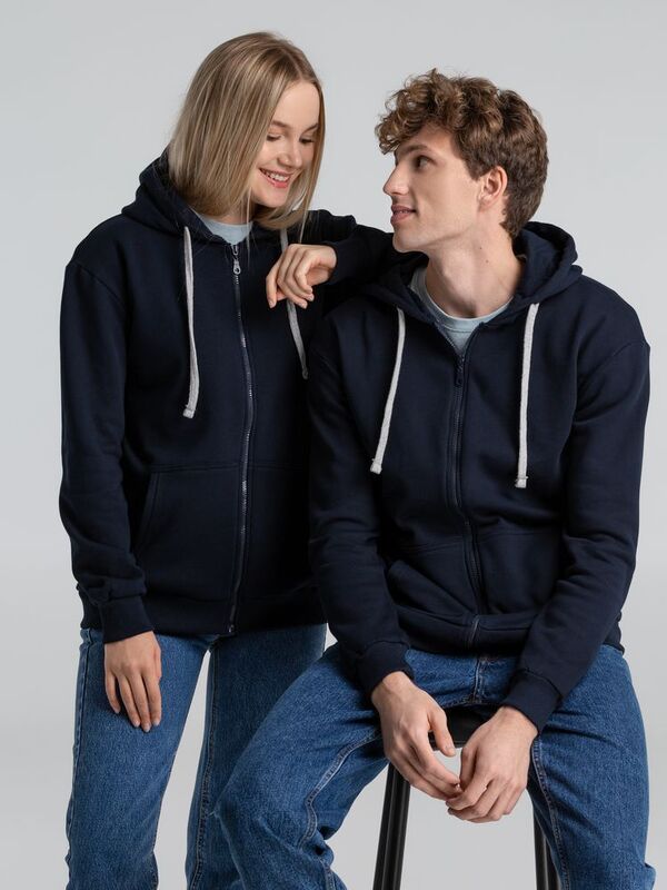 Толстовка на молнии с капюшоном Unit Siverga Heavy, темно-синяя арт.6927.40