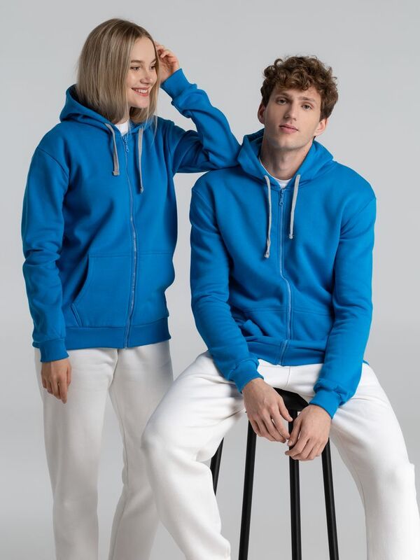 Толстовка с капюшоном на молнии Unit Siverga Heavy, бирюзовая арт.6927.14