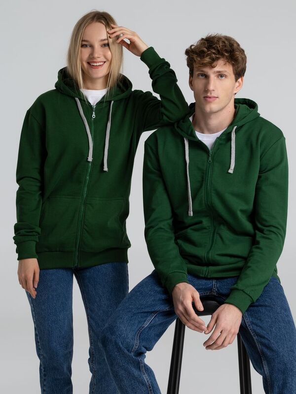 Толстовка с капюшоном на молнии Unit Siverga Heavy, темно-зеленая арт.6927.90