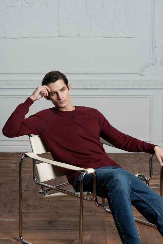 Джемпер Stitch с контрастной отделкой, серый с бордовым арт.12122.11