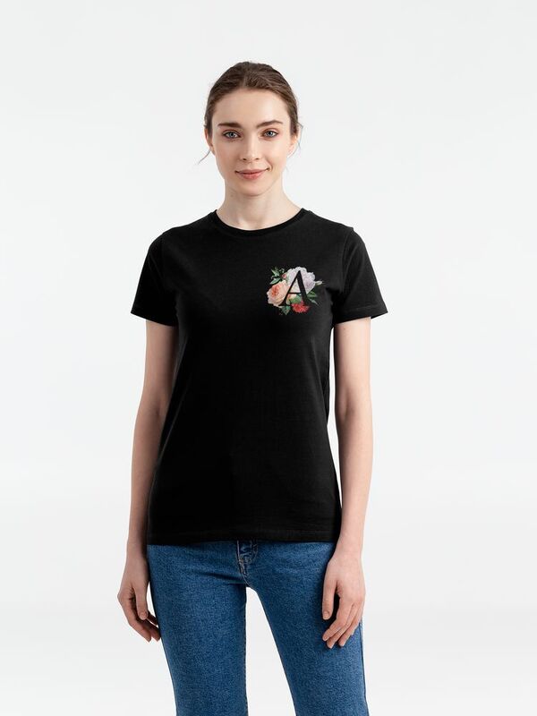 Футболка женская &laquo;Цветочная азбука: А&raquo;, черная арт.70383.30