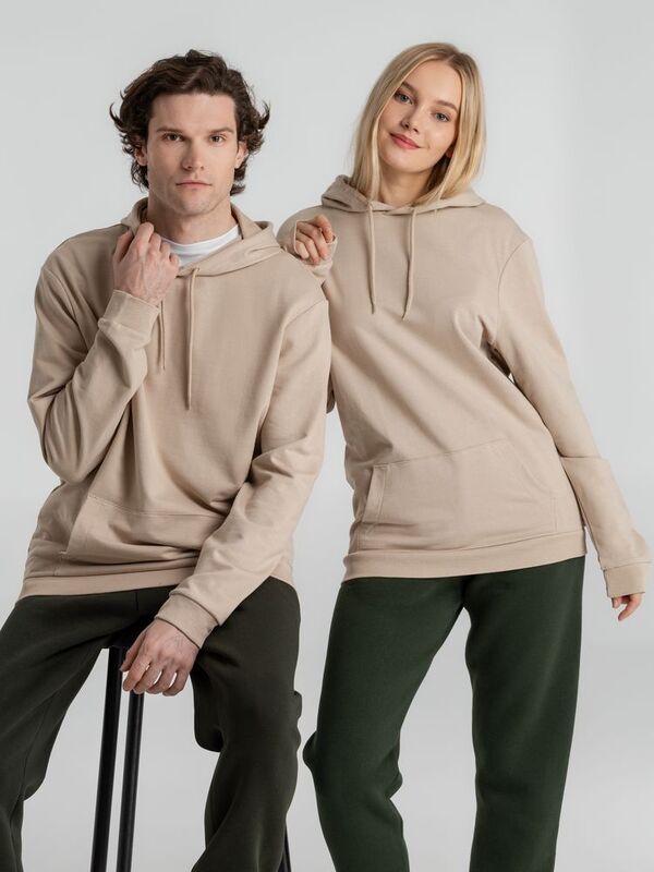 Толстовка с капюшоном унисекс Hoodie, бежевая арт.WU03W123