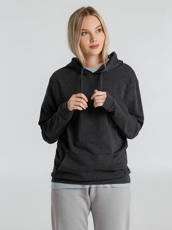 Толстовка с капюшоном унисекс Hoodie, серый меланж (антрацит) арт.WU03W625