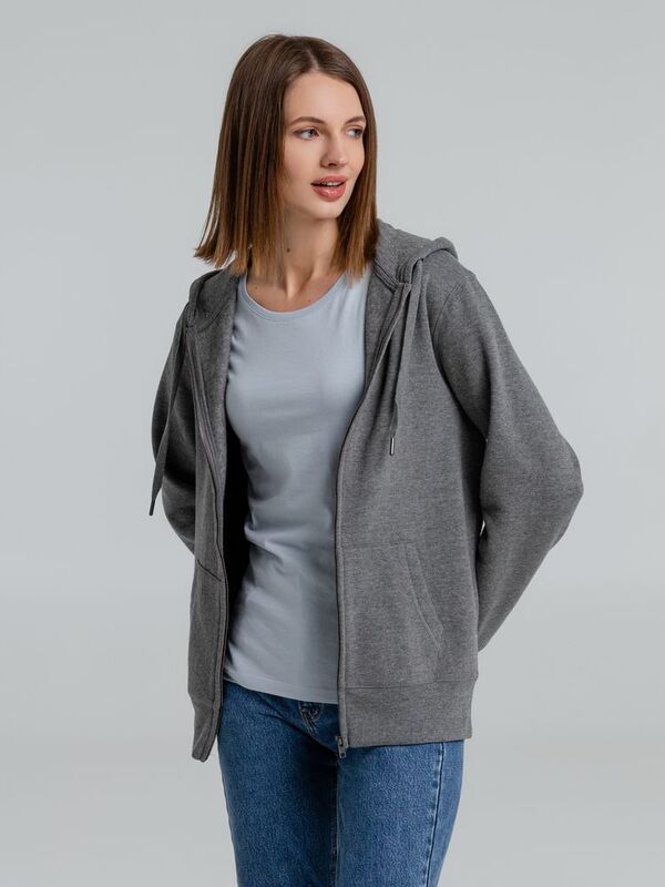 Толстовка на молнии с капюшоном унисекс King, темно-серый меланж арт.WU03K623