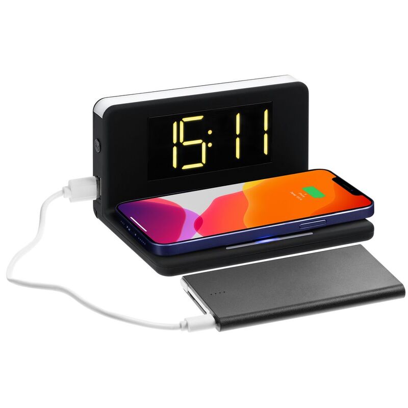 Часы настольные с беспроводным зарядным устройством Pitstop, черные арт.11879.30