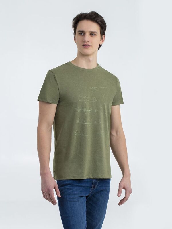 Футболка приталенная Old Patents. Knife, меланж хаки арт.70753.99