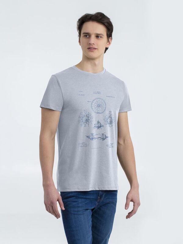 Футболка приталенная Old Patents. Wheel, голубой меланж арт.70755.14
