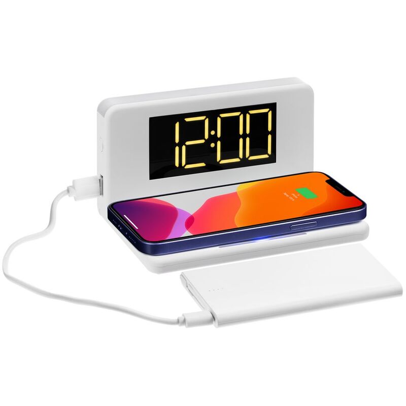 Часы настольные с беспроводным зарядным устройством Pitstop, белые арт.11879.60