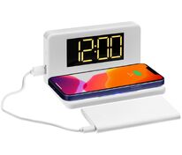 Часы настольные с беспроводным зарядным устройством Pitstop, белые арт.11879.60