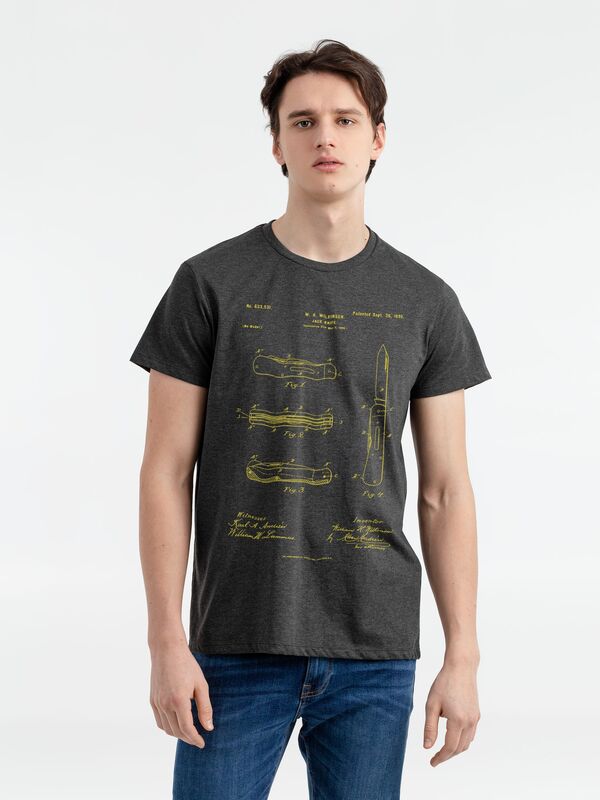 Футболка приталенная Old Patents. Knife, черный меланж арт.70753.30