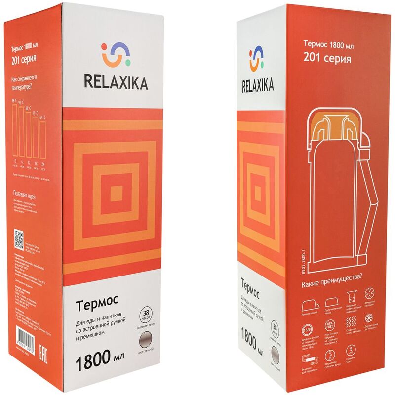 Термос для еды и напитков Relaxika 1800, стальной арт.13795.10