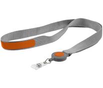 Лента для бейджа с ретрактором Devon, серая с оранжевым арт.13761.18