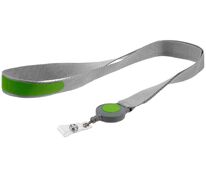 Лента для бейджа с ретрактором Devon, серая с зеленым арт.13761.19