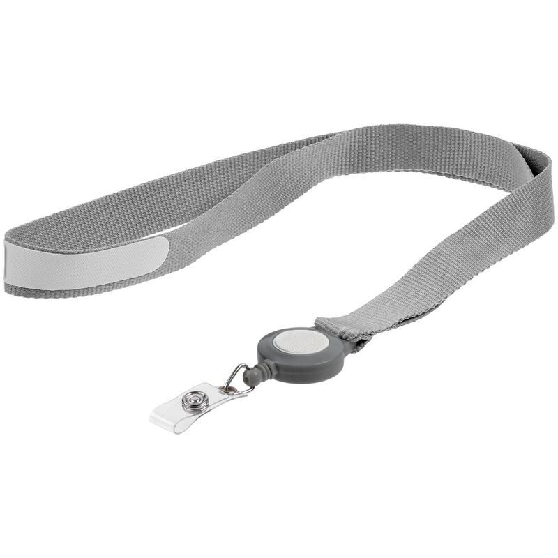 Лента для бейджа с ретрактором Devon, серая с белым арт.13761.16