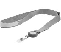 Лента для бейджа с ретрактором Devon, серая с белым арт.13761.16