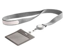 Чехол для карточки с лентой и ретрактором Devon, серый с белым арт.13772.16