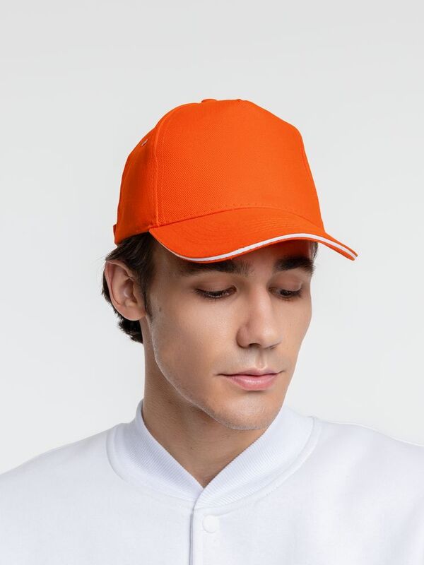 Бейсболка Classic, оранжевая с белым кантом арт.15848.20