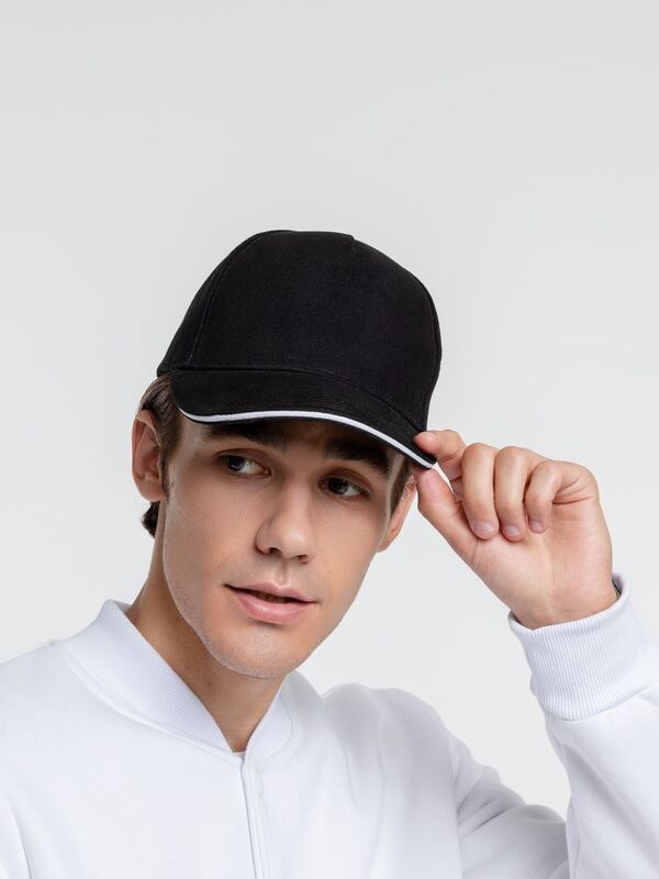 Бейсболка Classic, черная с белым кантом арт.15848.30