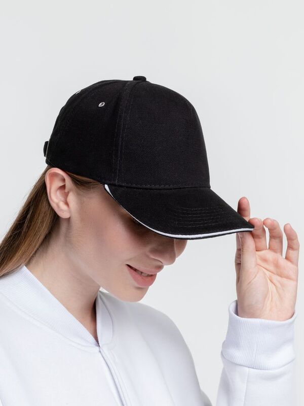 Бейсболка Classic, черная с белым кантом арт.15848.30