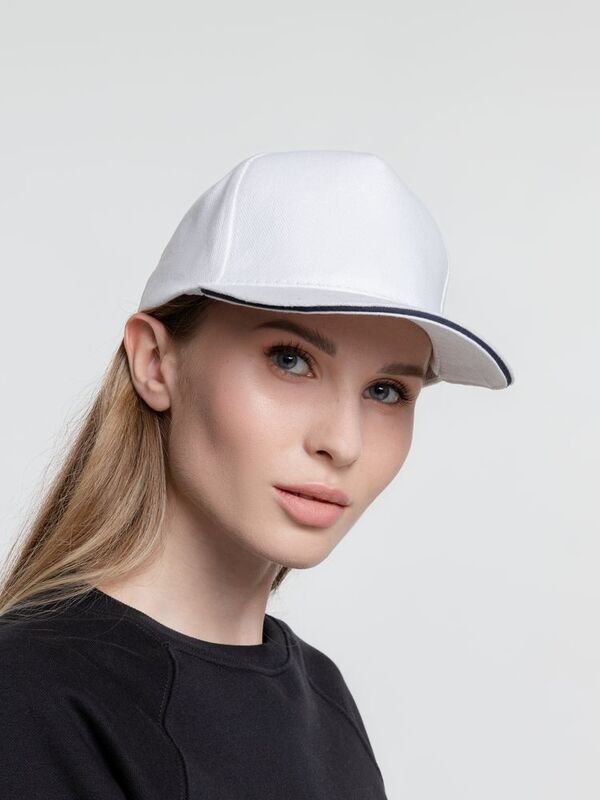 Бейсболка Classic, белая с темно-синим кантом арт.15848.60