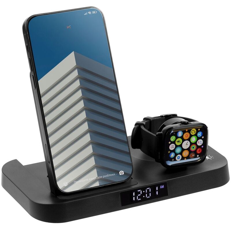 Зарядная станция с часами Clock Nest, черная арт.15609.30