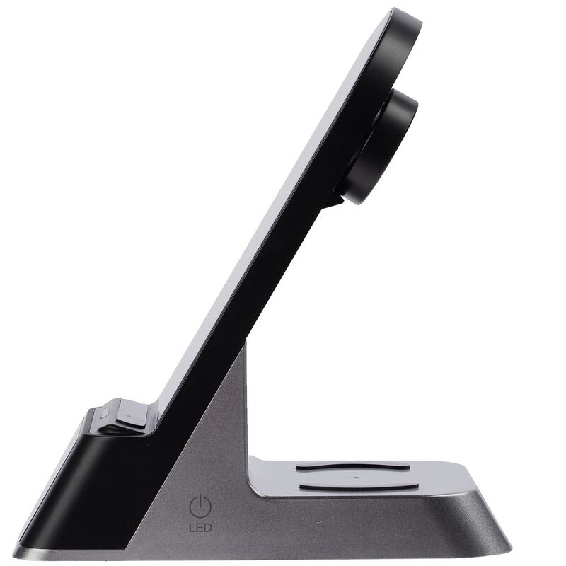 Зарядная станция с часами E-Store для смартфона, часов и наушников, черная арт.14939.30