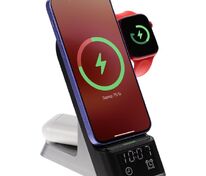 Зарядная станция с часами E-Store для смартфона, часов и наушников, черная арт.14939.30