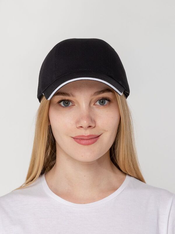 Бейсболка Canopy, черная с белым кантом арт.15149.30
