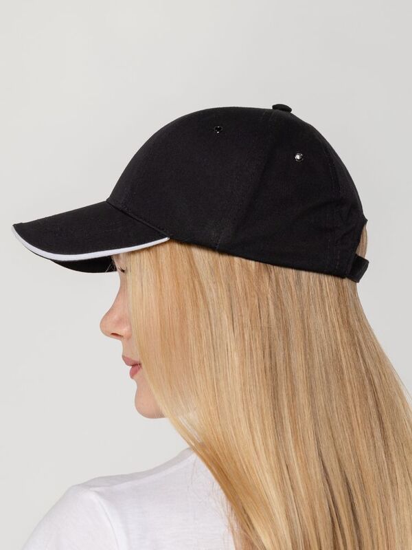 Бейсболка Canopy, черная с белым кантом арт.15149.30