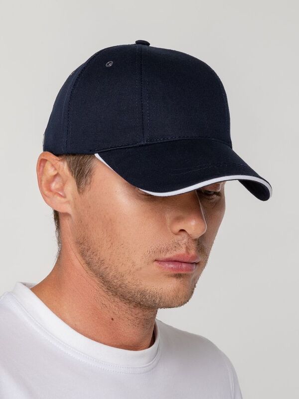 Бейсболка Canopy, темно-синяя с белым кантом арт.15149.40