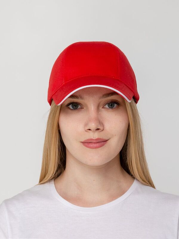 Бейсболка Canopy, красная с белым кантом арт.15149.50