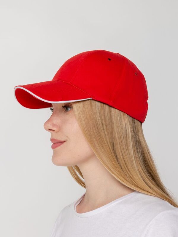 Бейсболка Canopy, красная с белым кантом арт.15149.50