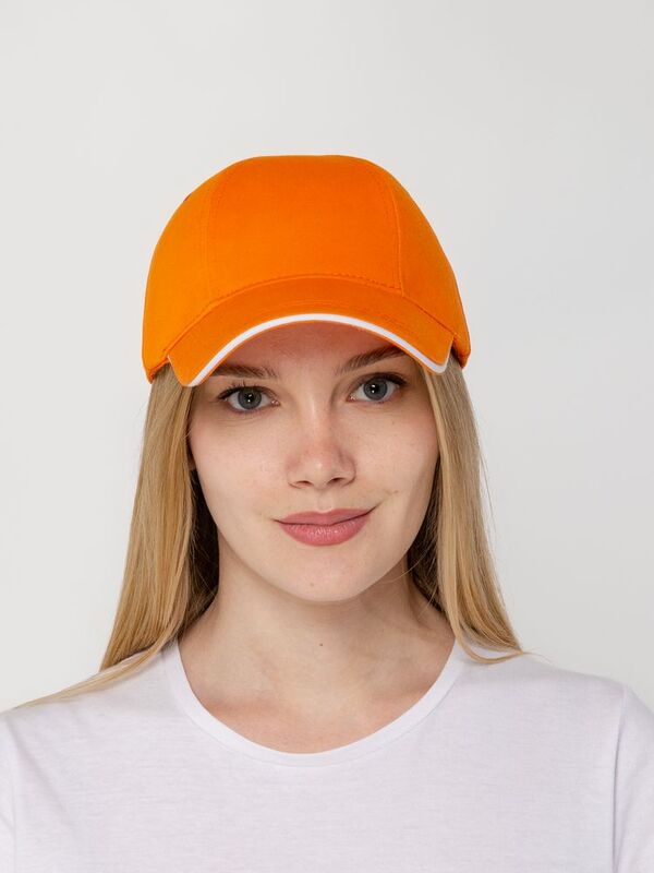 Бейсболка Canopy, оранжевая с белым кантом арт.15149.20